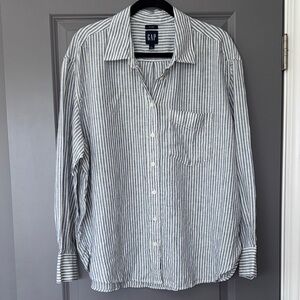 GAP Women’s Linen Blue and White Striped Blouse